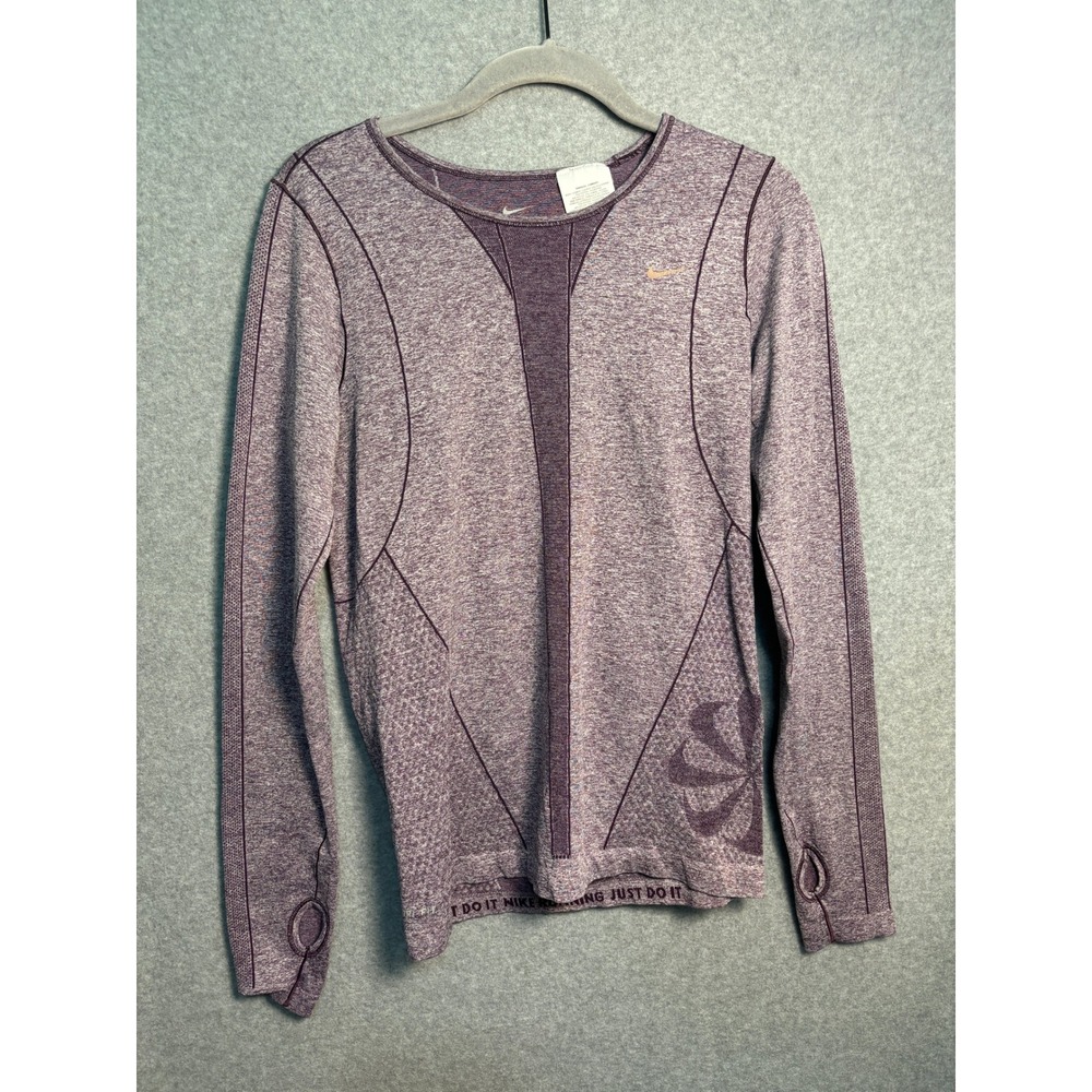 Nike Dri-FIT Long Sleeve Running Top Medium Purple Athletic Gym Workout Tee - Picture 2 of 9